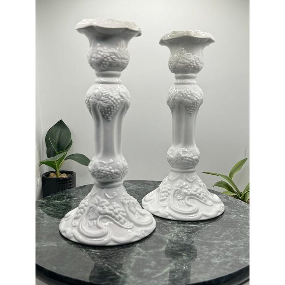 Basic Porcelain by Home Essentials and Beyond Set Of 2 Grape Candle Stick Holder - Picture 4 of 11